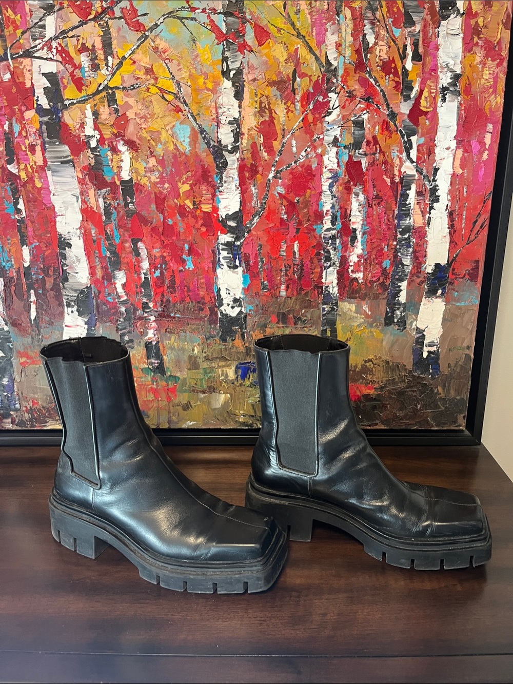 Zara Black Chunky Chelsea Lug Sole Ankle Boots